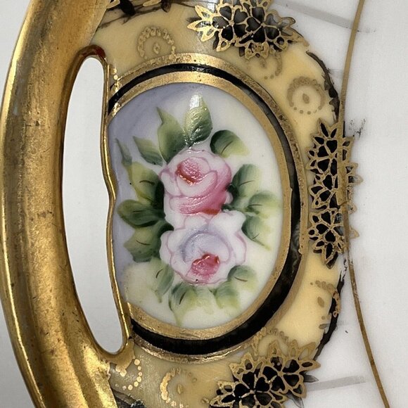 Noritake Morimura Gold & White Cake Plate Nippon Green Mark Hand Paint Roses - Picture 2 of 6